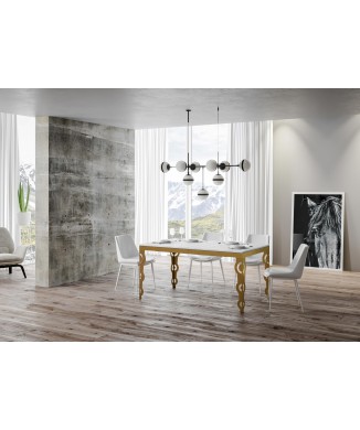 Tavolo Karamay Evolution Oro - Tavolo allungabile 90x120/224 cm Karamay Evolution Bianco Frassino telaio Oro