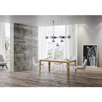 Tavolo Karamay Evolution Oro - Tavolo allungabile 90x120/224 cm Karamay Evolution Bianco Frassino telaio Oro