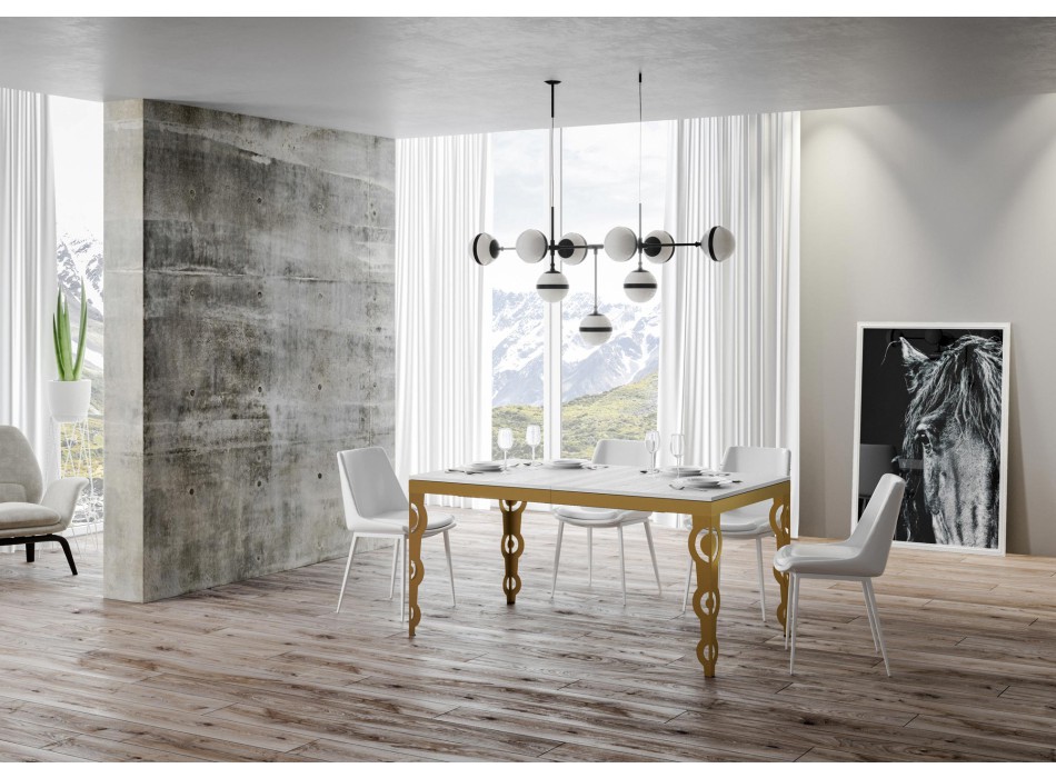 Tavolo Karamay Evolution Oro - Tavolo allungabile 90x120/224 cm Karamay Evolution Bianco Frassino telaio Oro