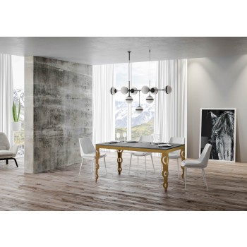 Tavolo Karamay Evolution Oro - Tavolo allungabile 90x120/380 cm Karamay Evolution Bianco Frassino telaio Oro