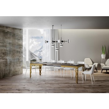 Tavolo Karamay Evolution Oro - Tavolo allungabile 90x120/380 cm Karamay Evolution Bianco Frassino telaio Oro