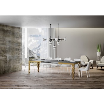 Tavolo Karamay Evolution Oro - Tavolo allungabile 90x160/264 cm Karamay Evolution Bianco Frassino telaio Oro