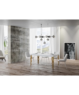 Tavolo Karamay Oro - Tavolo allungabile 90x130/234 cm Karamay Bianco Frassino telaio Oro