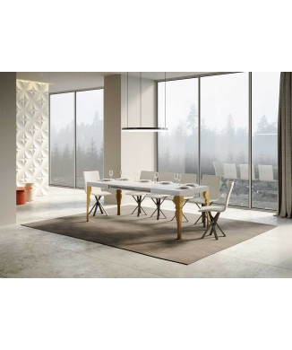 Tavolo Paxon Oro - Tavolo allungabile 90x130/234 cm Paxon Bianco Frassino telaio Oro