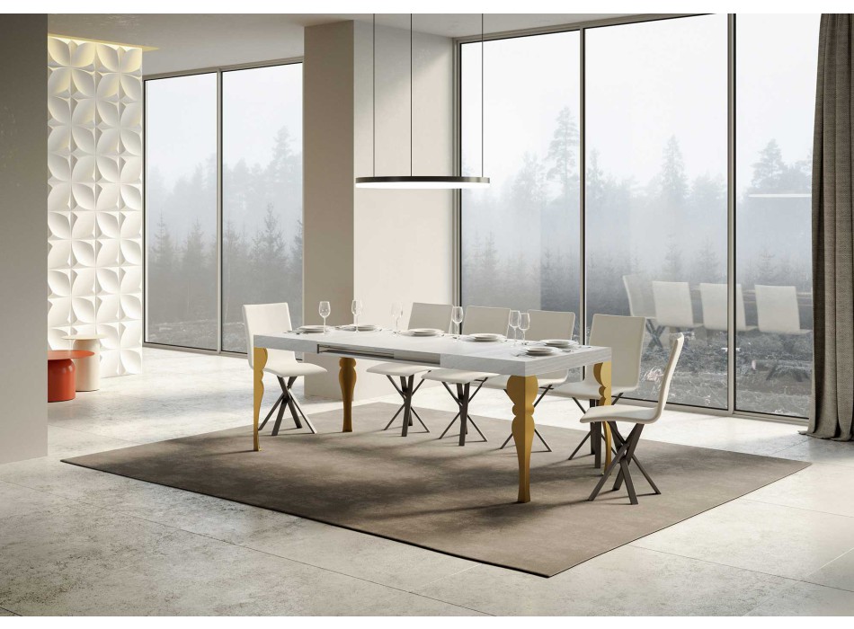 Tavolo Paxon Oro - Tavolo allungabile 90x130/234 cm Paxon Bianco Frassino telaio Oro