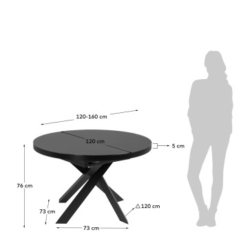 Tavolo rotondo allungabile Vashti in vetro e gambe in acciaio finitura nera Ø 120 (160) cm