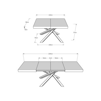 Tavolo Volantis Evolution telaio Antracite - Tavolo allungabile 90x120/224 cm Volantis Evolution Bianco Frassino telaio Antracite