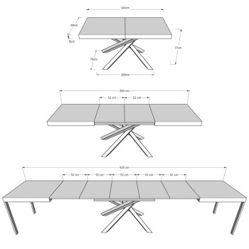 Tavolo Volantis Evolution telaio Antracite - Tavolo allungabile 90x160/420 cm Volantis Evolution Bianco Frassino telaio Antracite