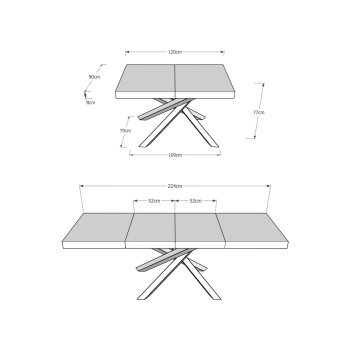 Tavolo Volantis Premium telaio Antracite - Tavolo allungabile 90x120/224 cm Volantis Premium Bianco Frassino telaio Antracite