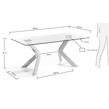 Tavolo Westport in vetro e gambe in acciaio cromat Vetro Trasparente